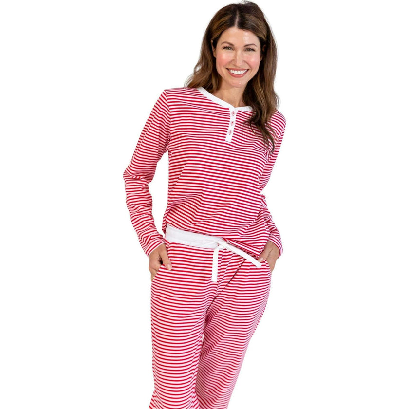 Women's Red Stripe Jersey Long PJ Set - Organic Stretch Cotton