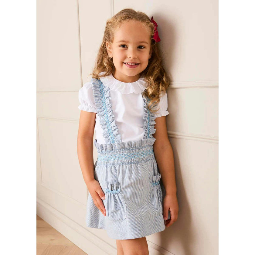 Alexander Stripe Smocked Skirt with Braces in Blue (18mths-6yrs)