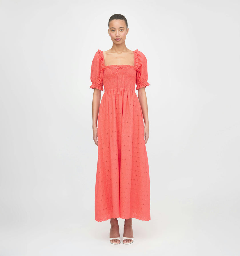 The Scarlett Nap Dress - Coral Daisy Broderie