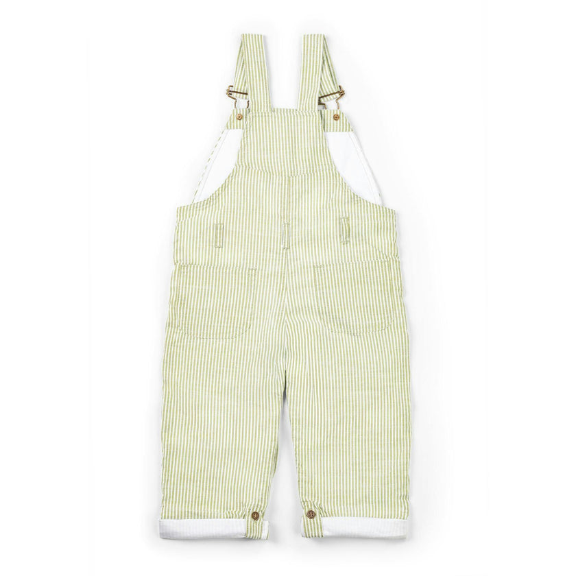 Olive Seersucker Overalls