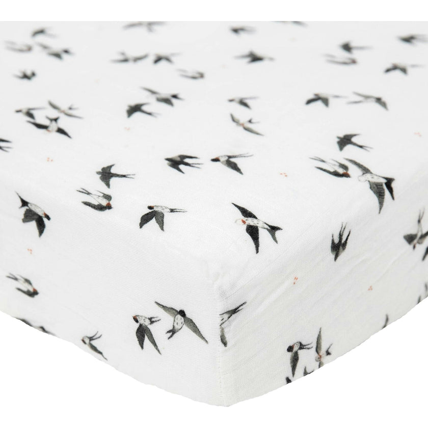 Organic Cotton Muslin Crib Sheet - Swallows