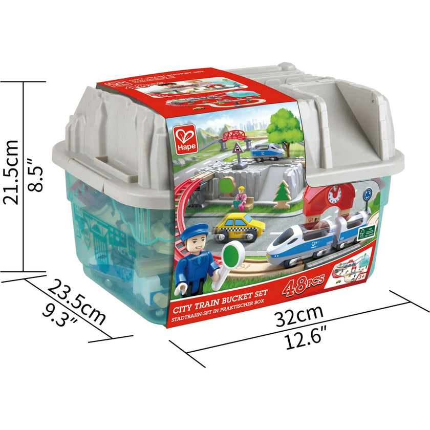 Wooden City Train Railway Bucket Playset