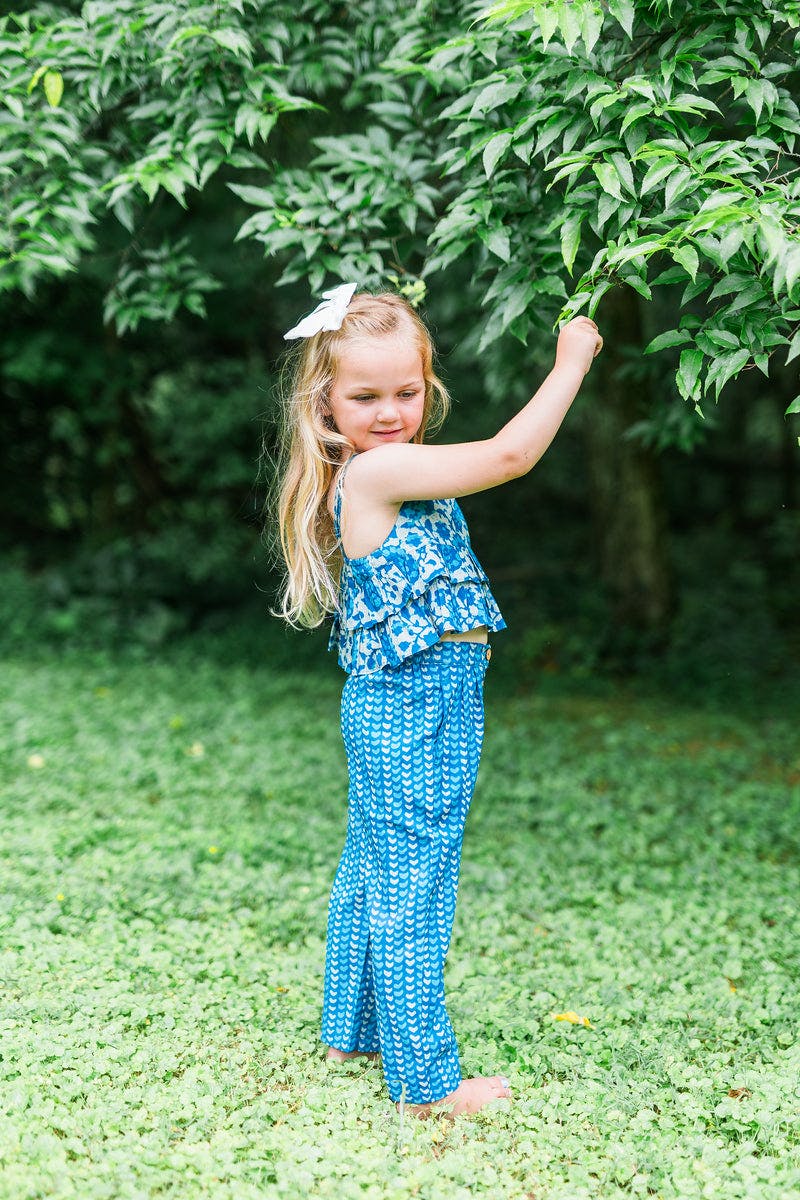 Indigo Floral Print Top and Pant Set — Cotton Girls Co-Ord | 0-13 Years