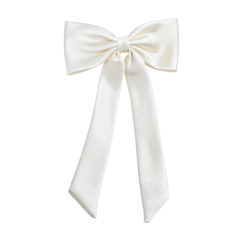 Ivory Satin Long Tail Hair Clip