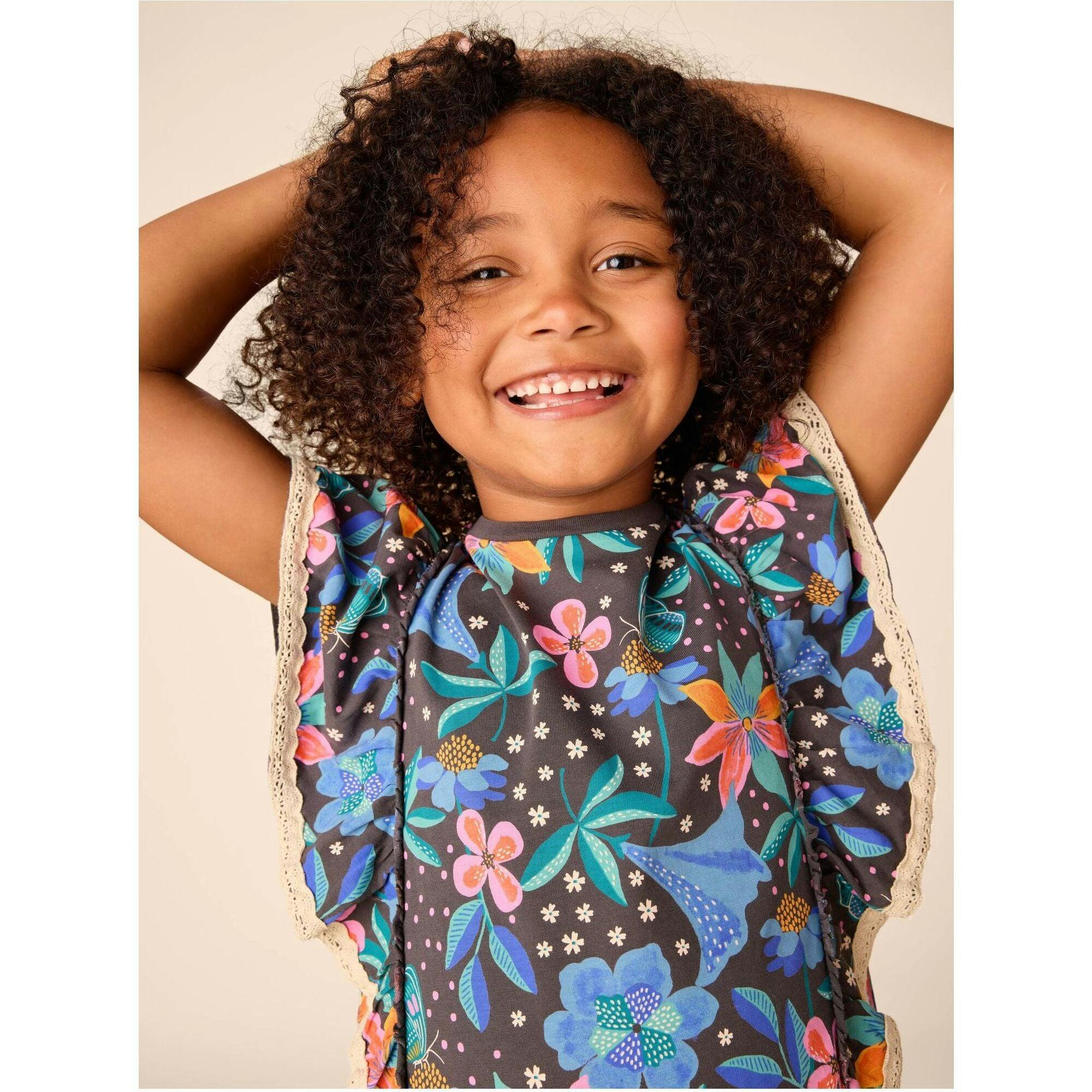Crochet Trim Ruffle Dress, Black
