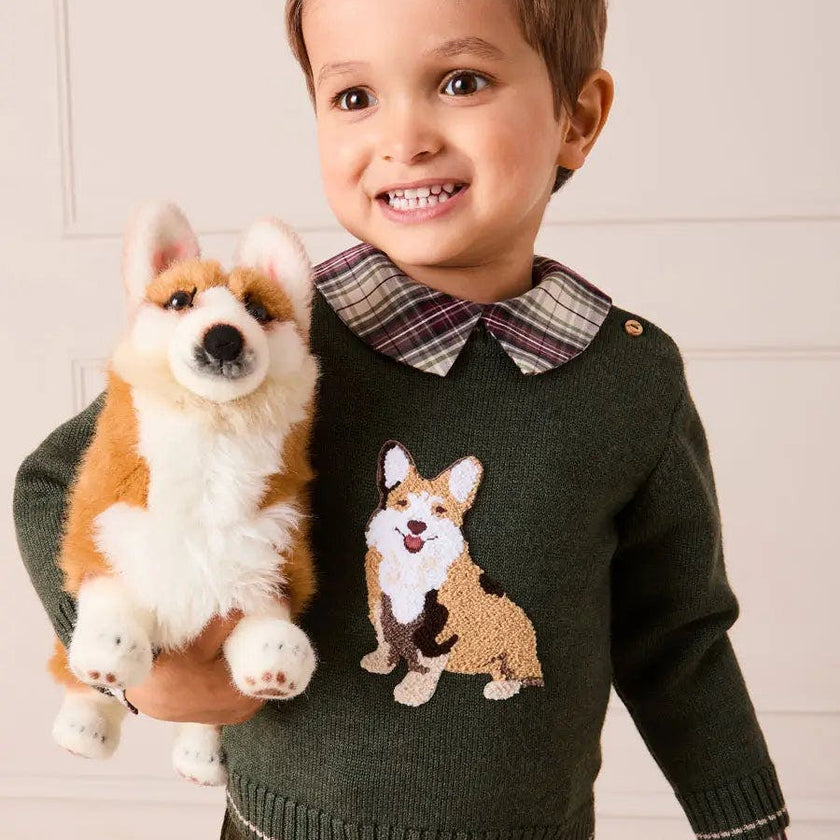 Corgi Embroidered Button Detail Jumper in Green (18mths-10yrs)