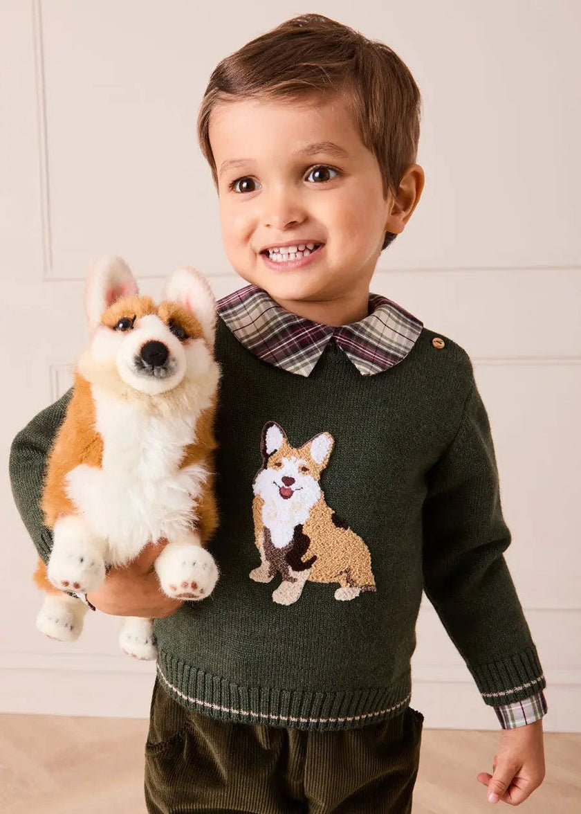 Corgi Embroidered Button Detail Jumper in Green (18mths-10yrs)