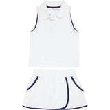 Girls White French Terry Tennis Tank Top And Skort Set
