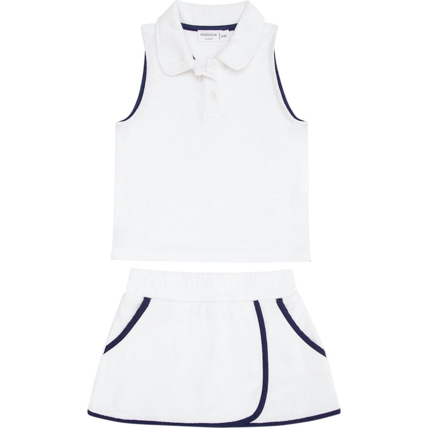 Girls White French Terry Tennis Tank Top And Skort Set