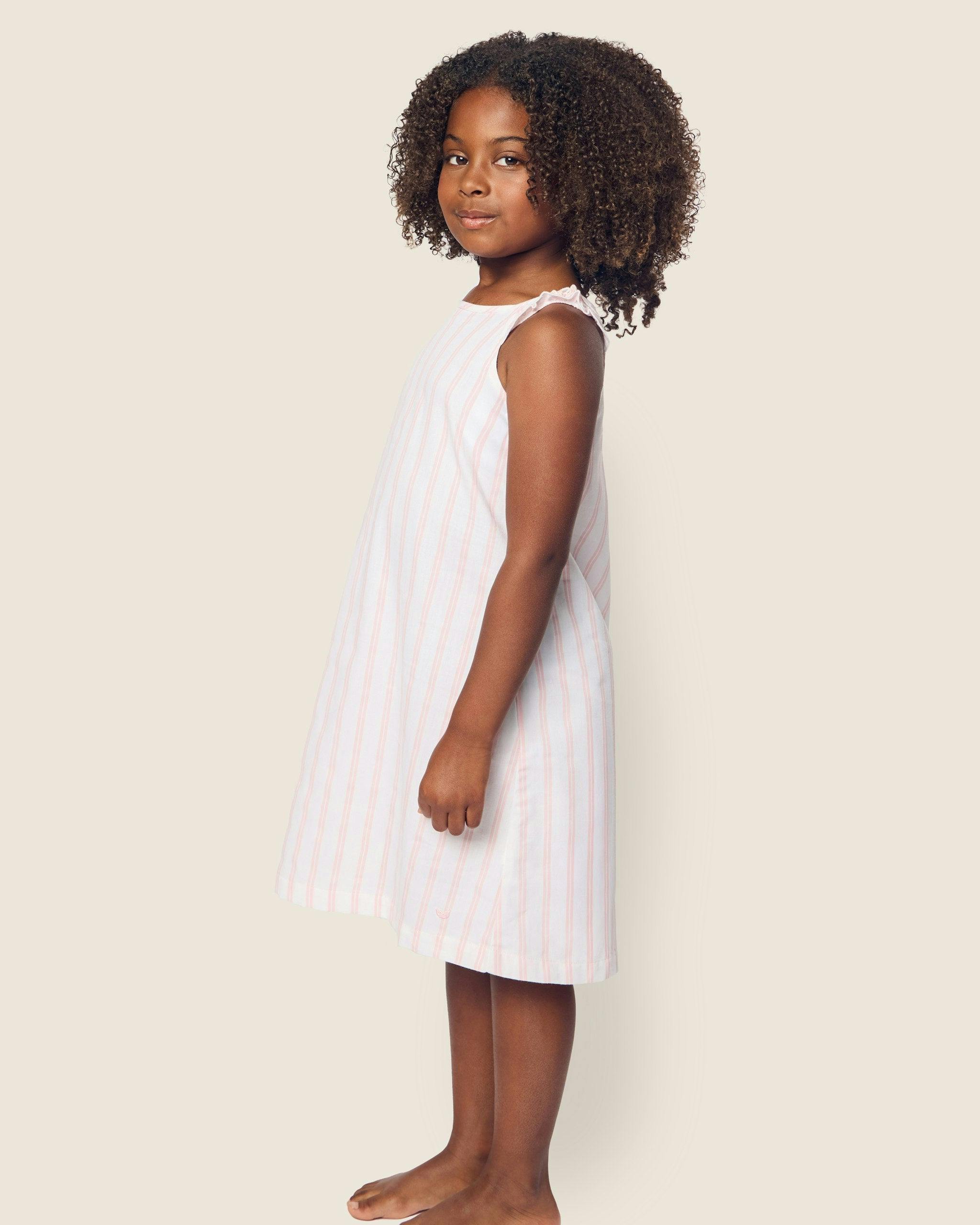 Girl's Twill Amelie Nightgown in Pink Stripe
