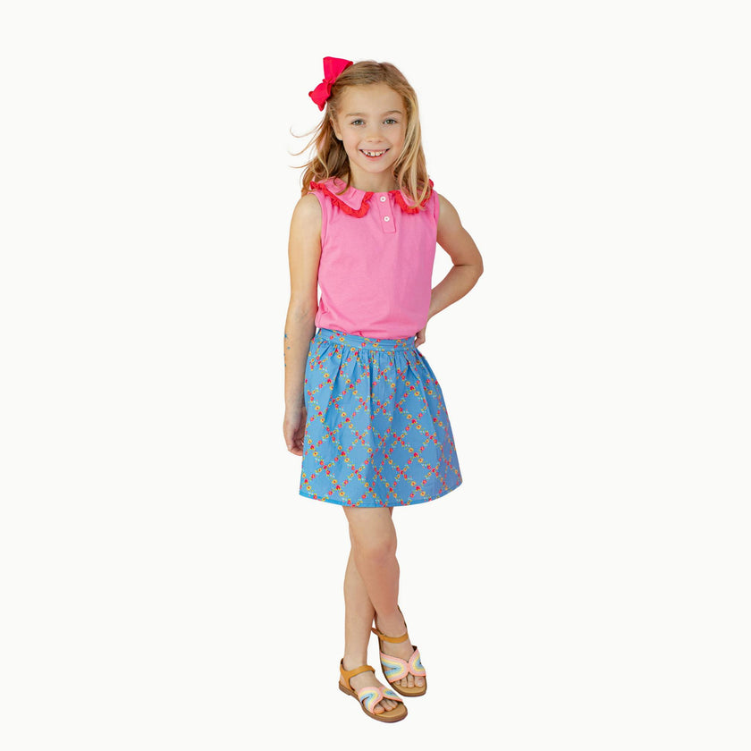 Pleated Tennis Tank in Pink/Red