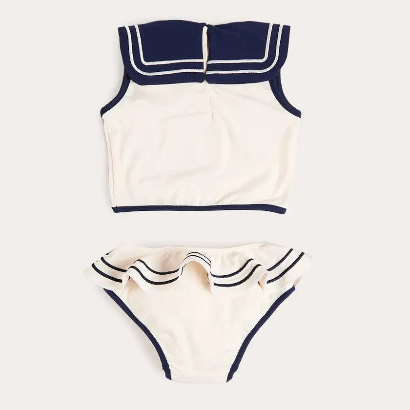 Mariner Collar Embroidered Boat Motif Two Piece Swimsuit in White (12mths- 10yrs)