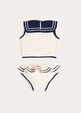 Mariner Collar Embroidered Boat Motif Two Piece Swimsuit in White (12mths- 10yrs)