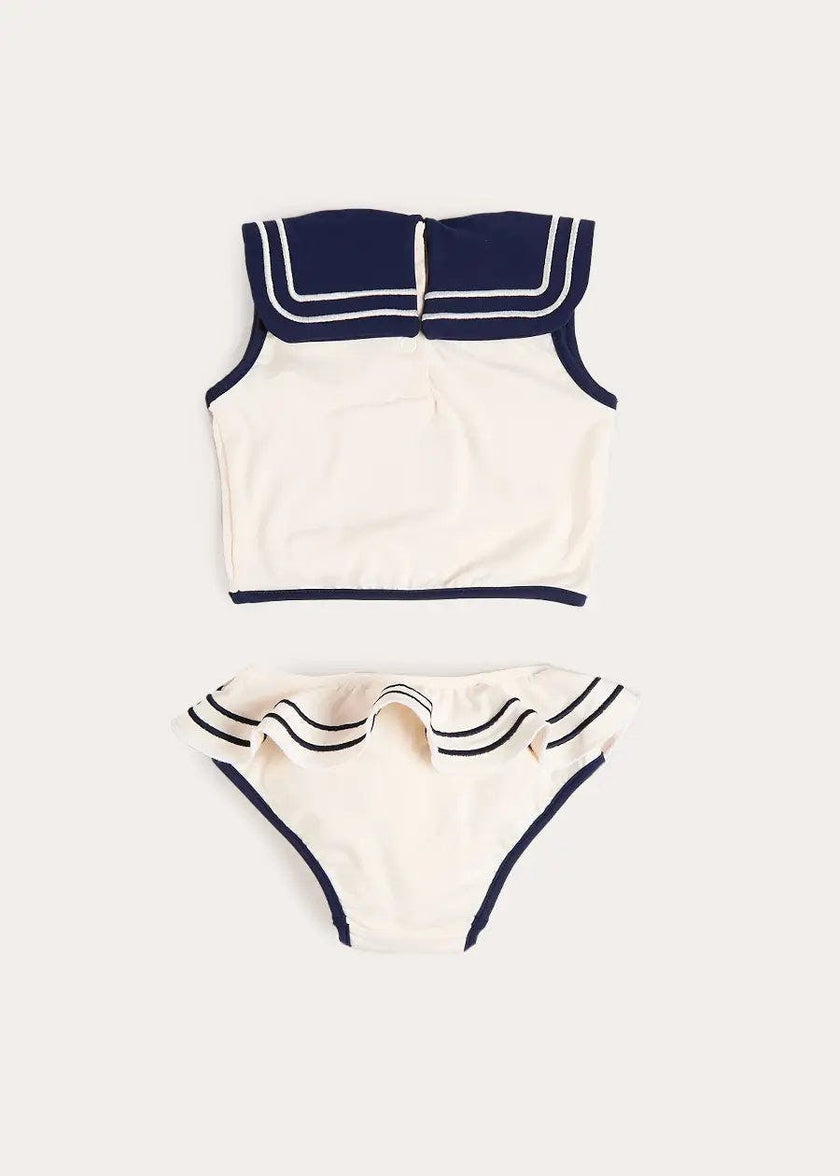 Mariner Collar Embroidered Boat Motif Two Piece Swimsuit in White (12mths- 10yrs)