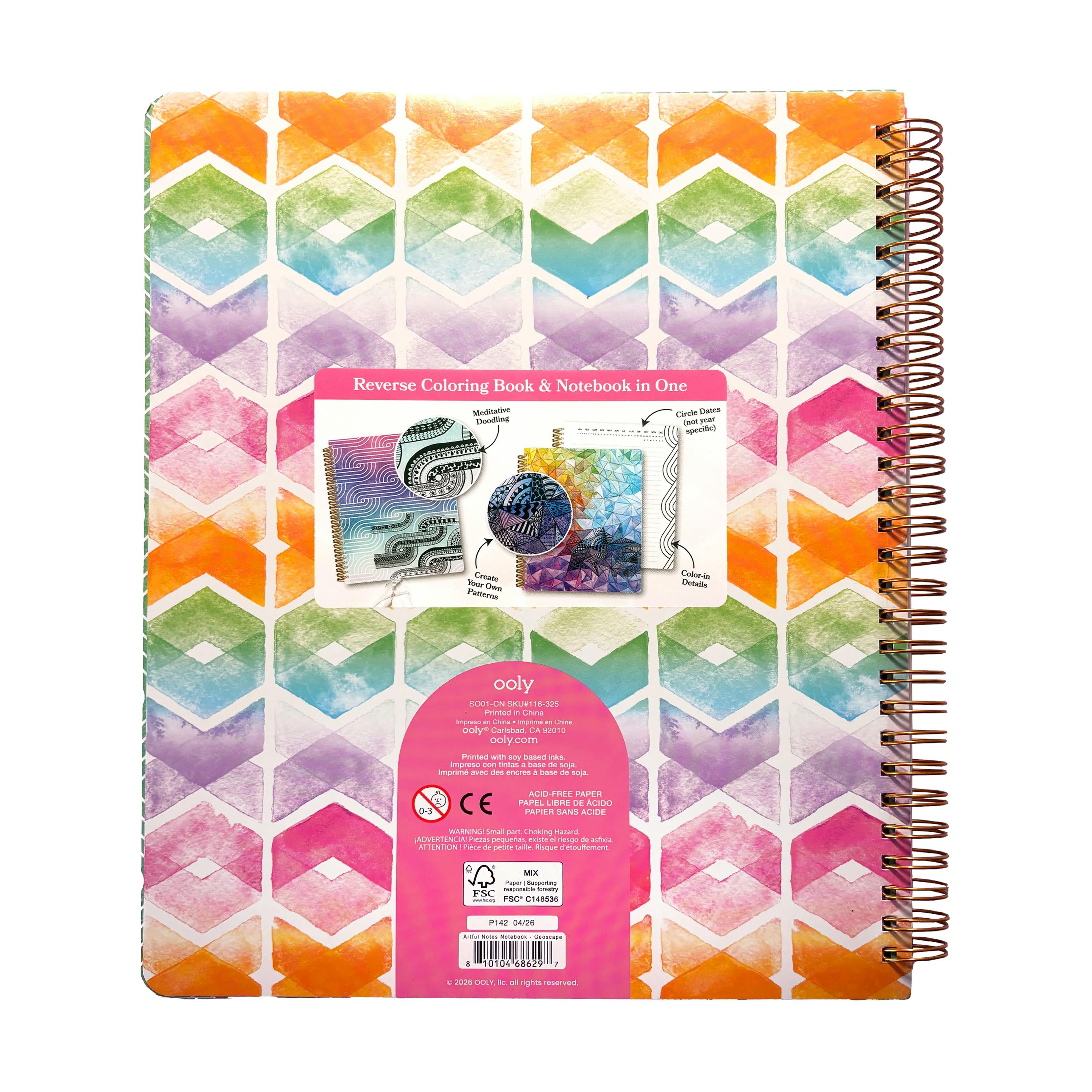 Artful Notes Reverse Coloring Notebook - Geoscape - 100 Pages 2 Sticker Sheets