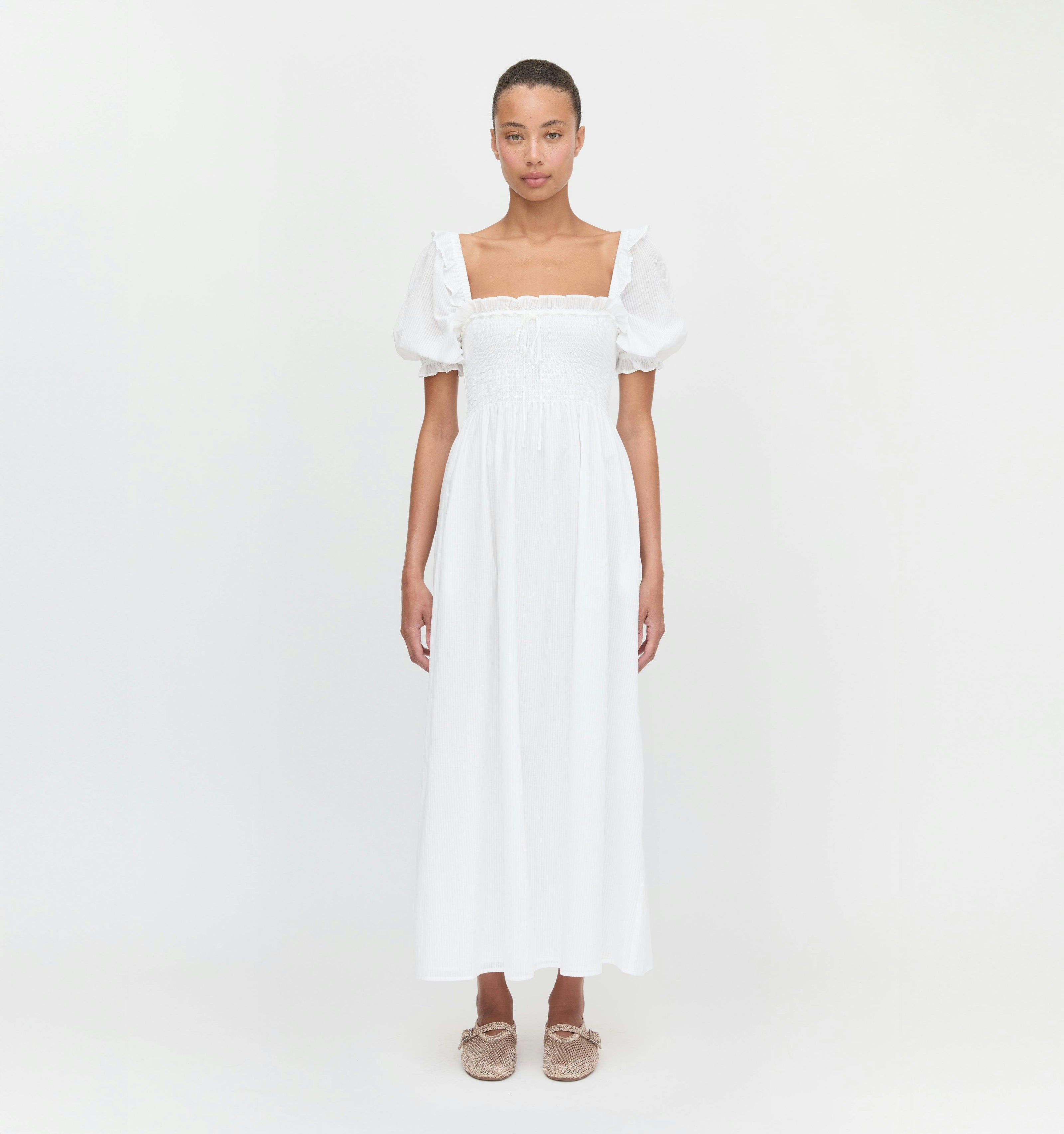 The Scarlett Nap Dress - White Shadow Stripe