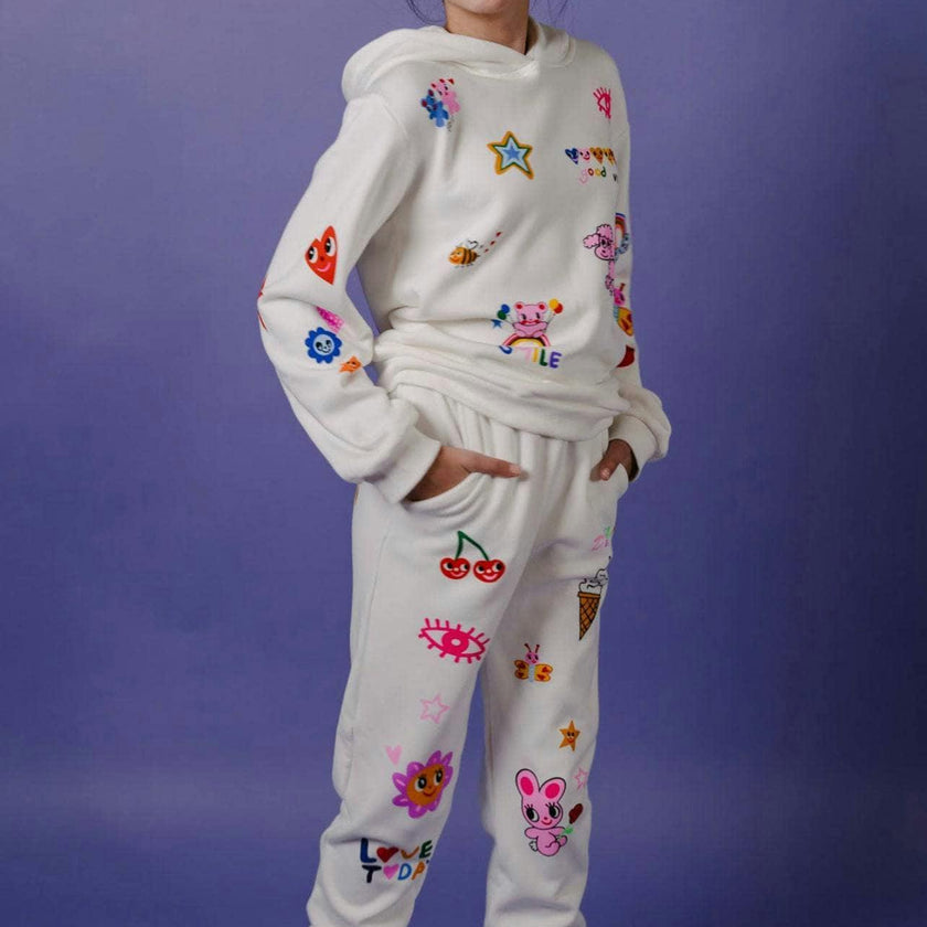 Graffiti Ice Cream Hoodie And Pant Set, White