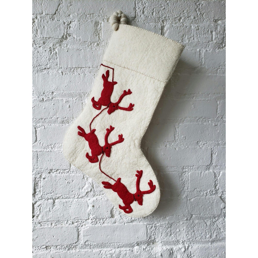 Handmade Christmas Stocking Cream Reindeer Red Arcadia Home