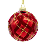 Kurt Adler 80MM Glass Flocked Red With Gold Glittered Design Ball Ornaments, 6-Piece Set