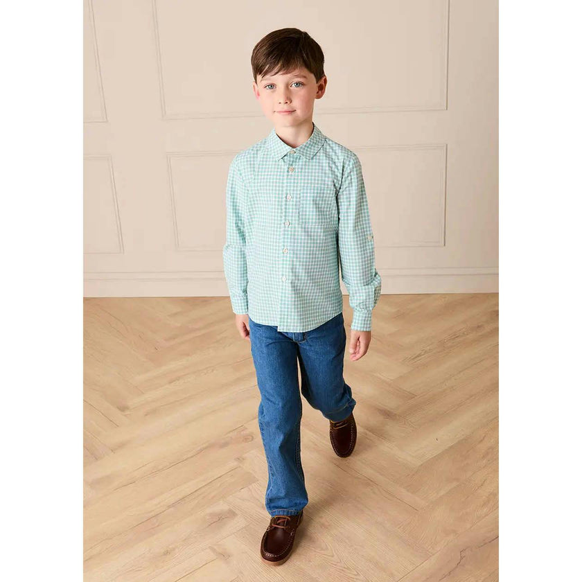 Lucas Check Pocket Detail Long Sleeve Shirt in Green (18mths- 10yrs)