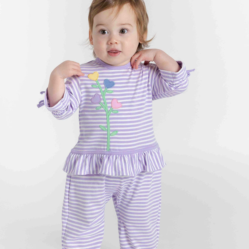 Stripe Knit Longall With Heart Flowers