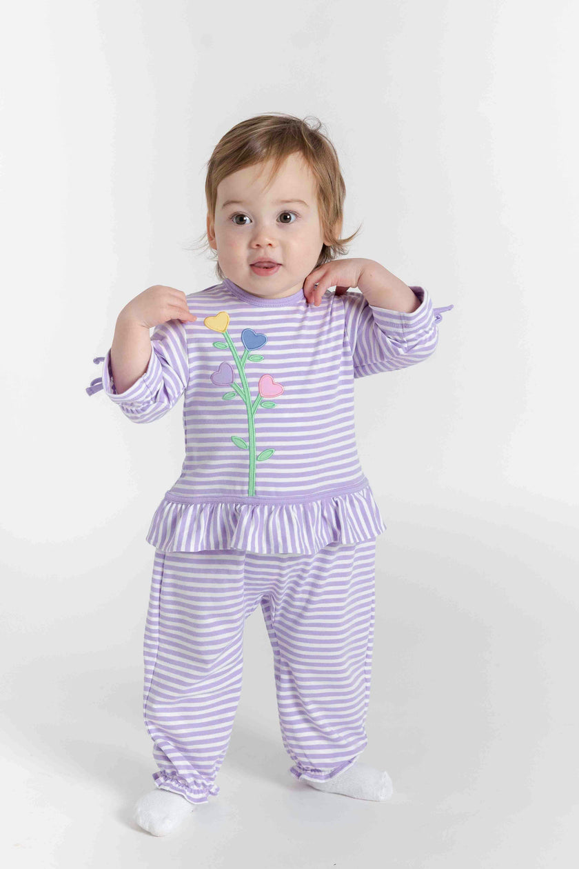 Stripe Knit Longall With Heart Flowers