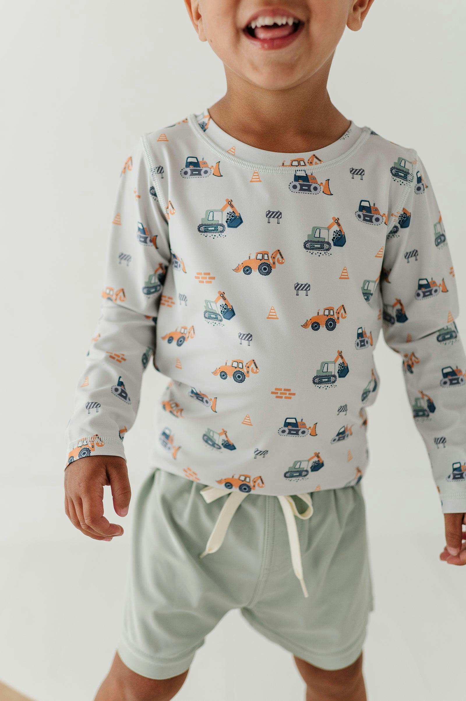 Boys Long Sleeve Rash Guard Swim Shirt in Construction