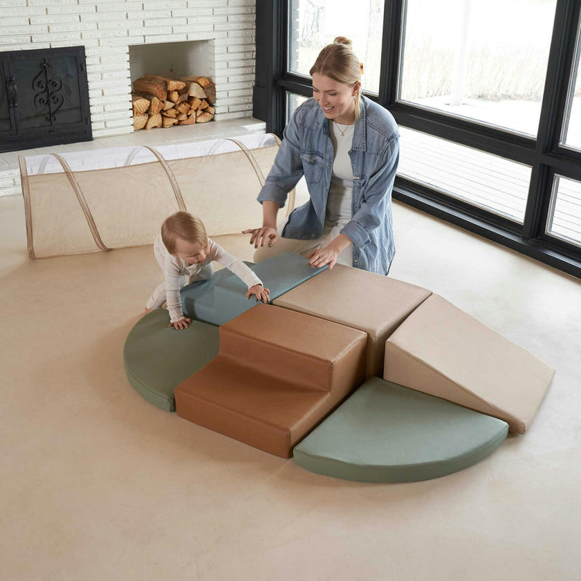 Fun Climbing Toy Set for Toddlers Aged 1-3 - Incl. Crawl Through Tunnel & PU-Leather Climbing Blocks for Indoor Fun - Foam Play Gym for Baby & Kids