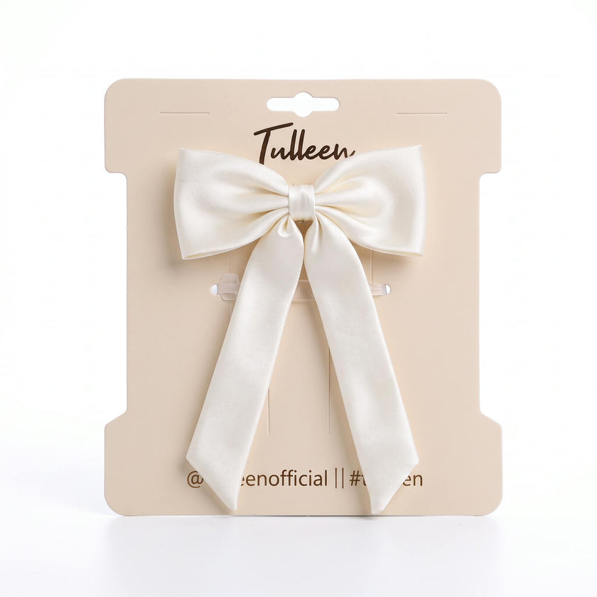 Ivory Satin Long Tail Hair Clip