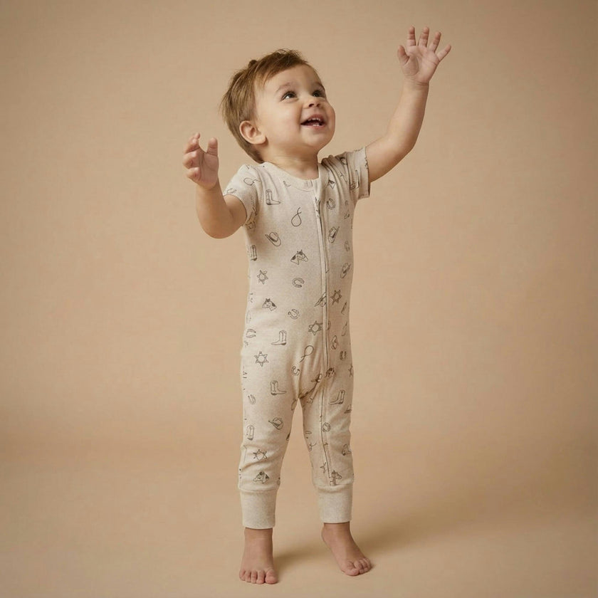 Organic Short Sleeve Zip Romper - Rodeo