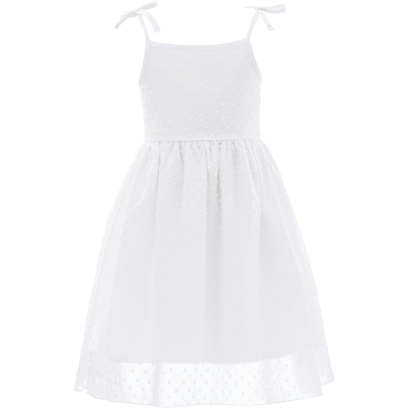 White Shoulder Tie Bow Dress
