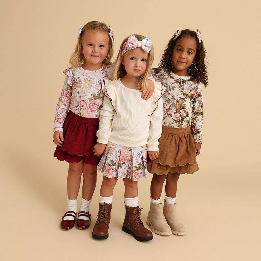 Burgundy Cotton Corduroy Scalloped Skirt