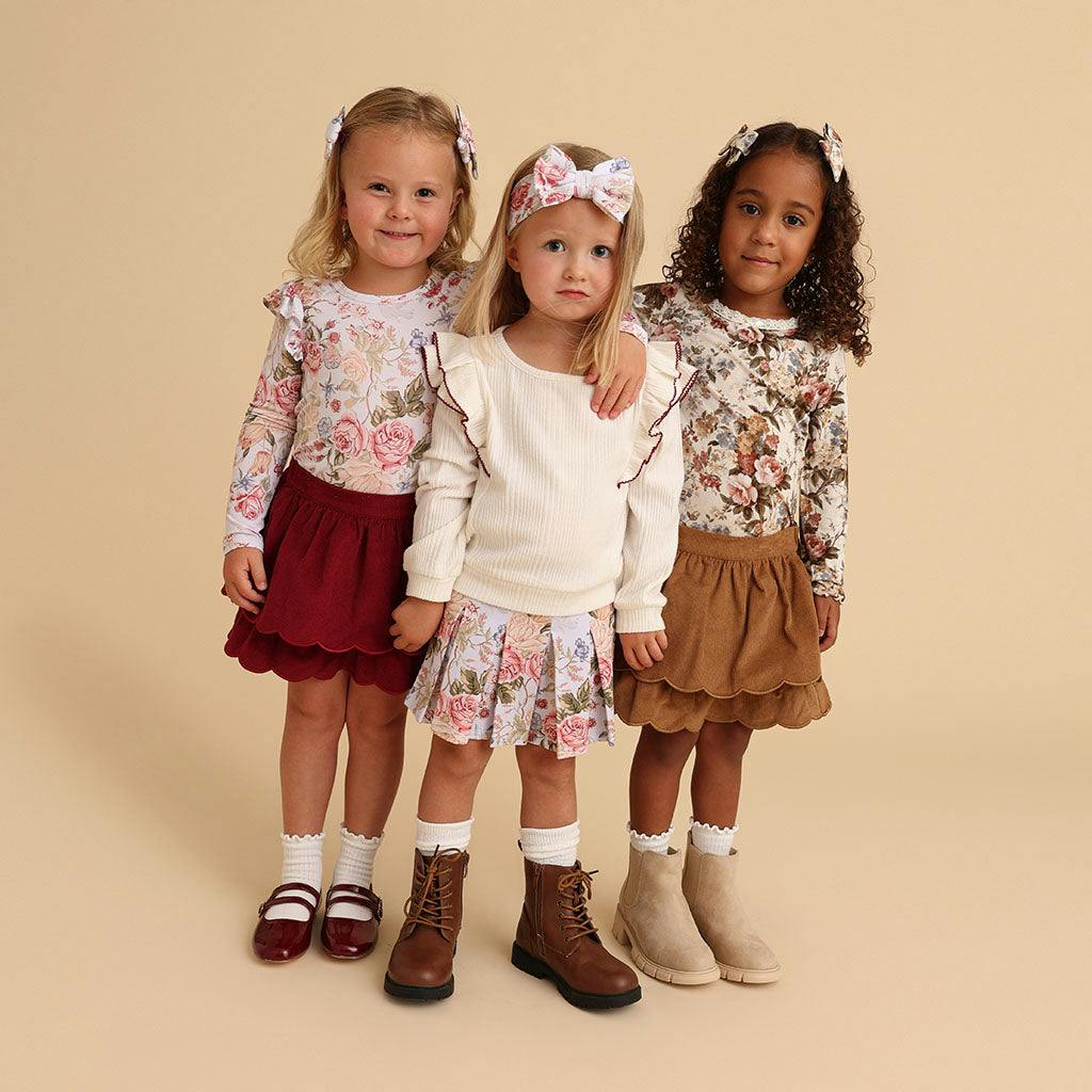 Burgundy Cotton Corduroy Scalloped Skirt