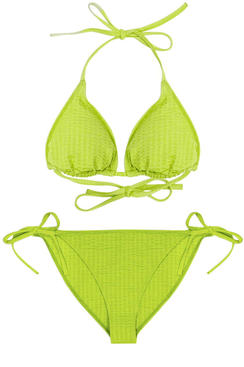 Teen Two-Piece Swimsuit, Mini Triangle & Bikini - Waffle Lime