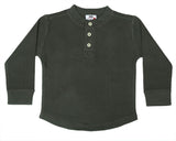 Kids Long Sleeve Thermal Henley Shirt - Olive