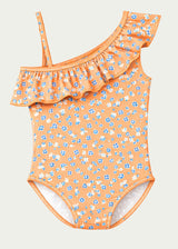 Orange Flowers Girls' Ruffle Swimsuit