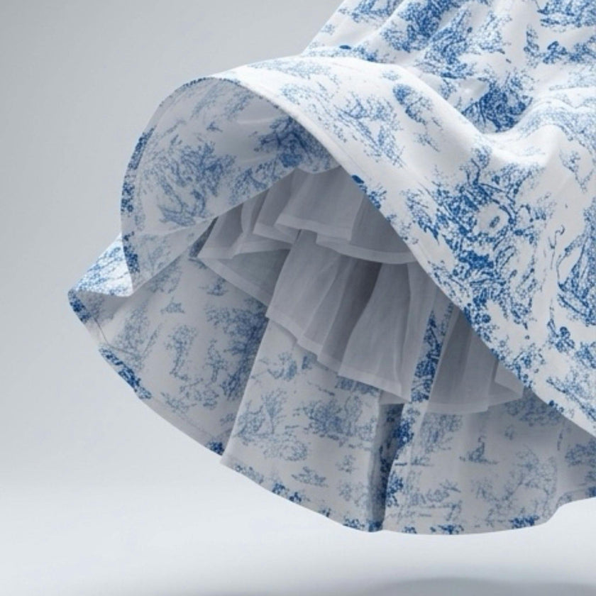 Aoki Blue Toile Dress | Short Sleeve