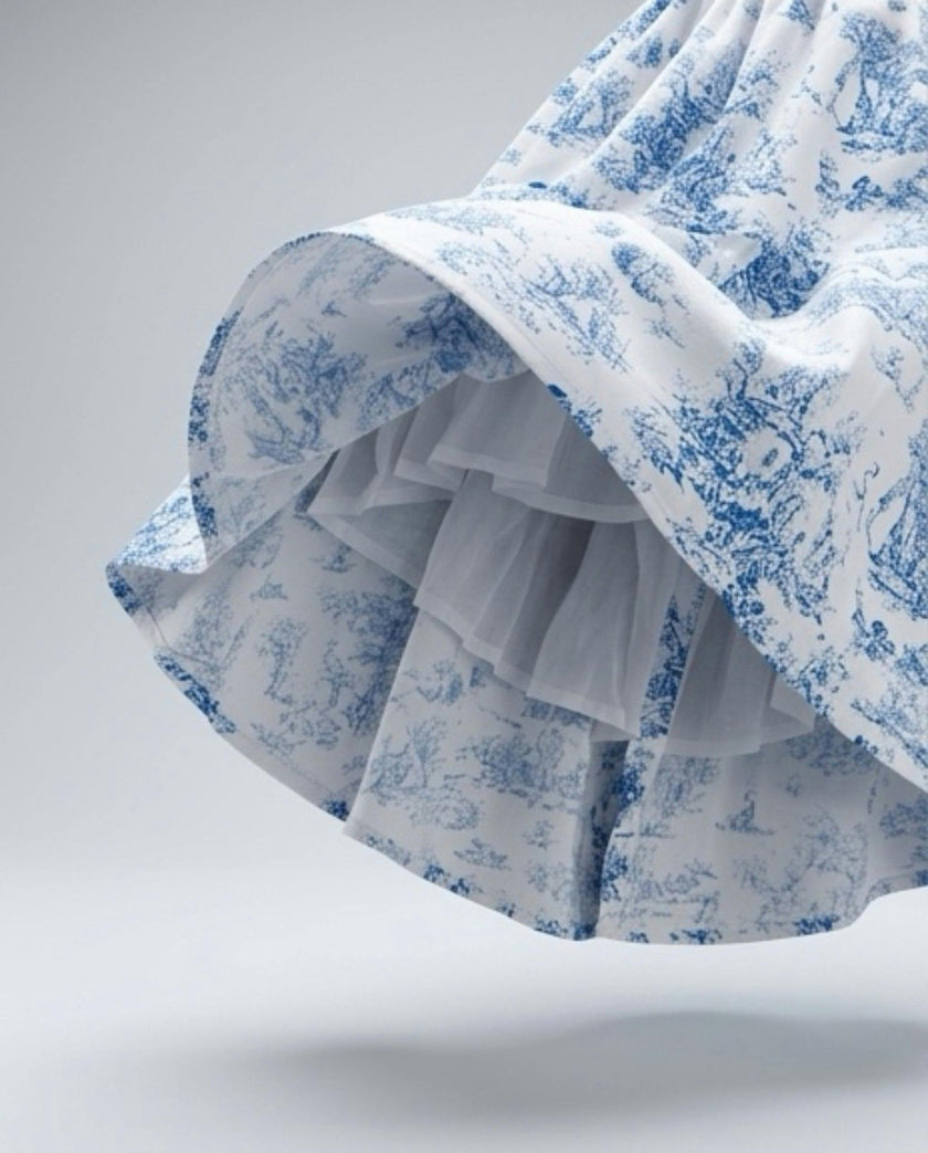 Aoki Blue Toile Dress | Short Sleeve