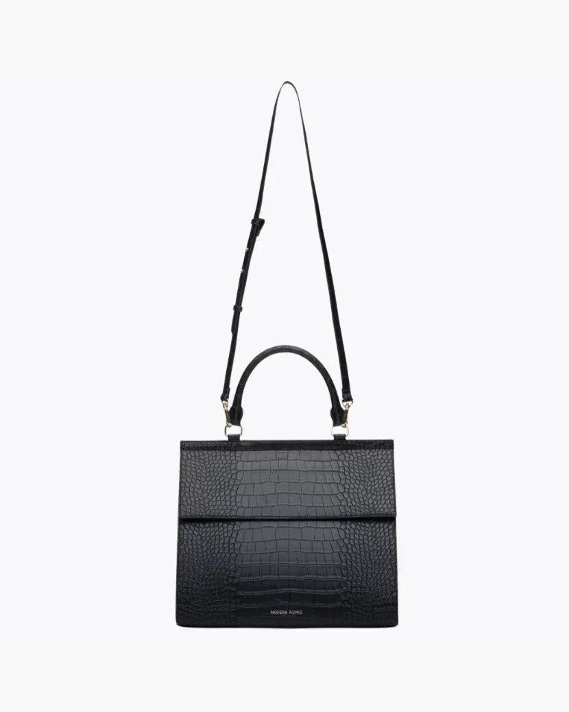 Large, Insulated, Chic Lunchbox, Black Croc