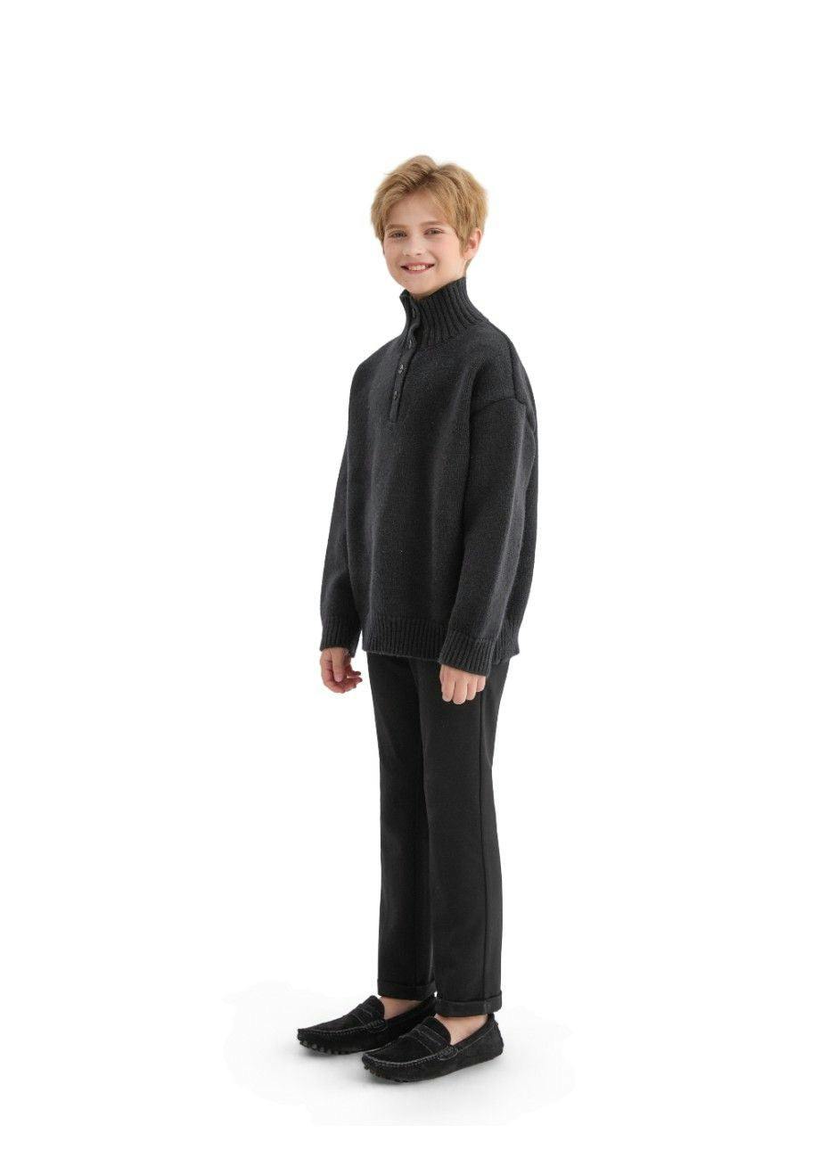 Black Button-Up Ribbed Sweater