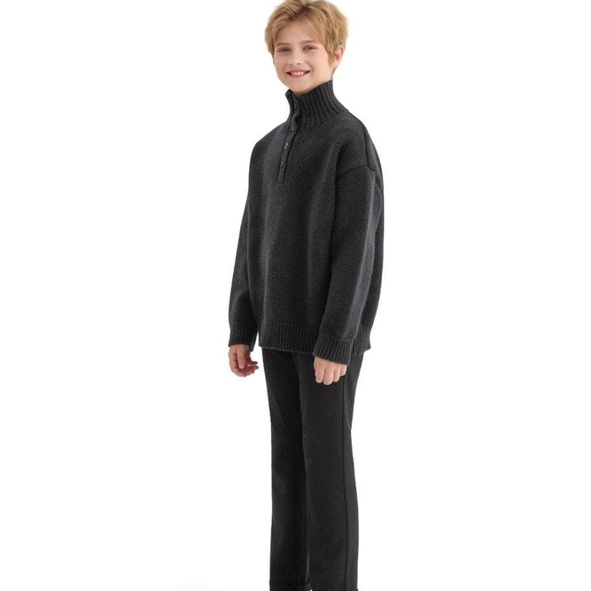 Black Button-Up Ribbed Sweater
