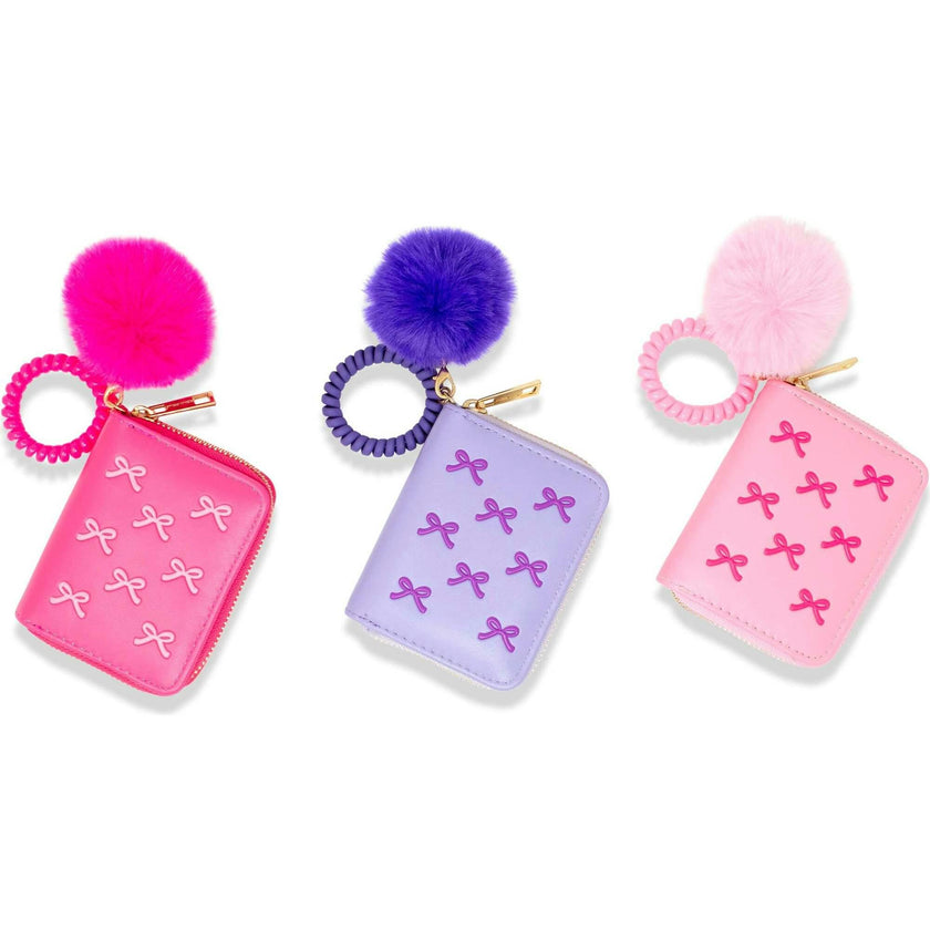 3D Bow Pom Pom Zip Wallet