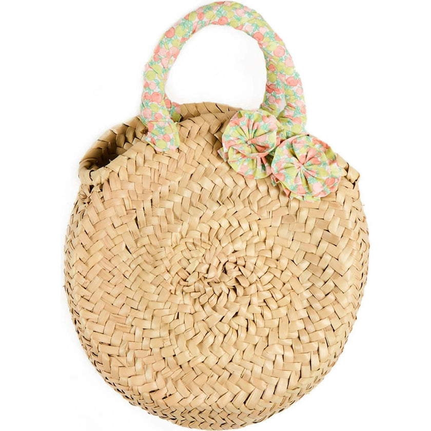 Annie Apple Print Raffia Round Beach Bag