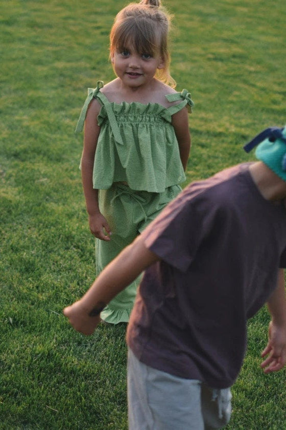 children's vichy frilled top - matcha green