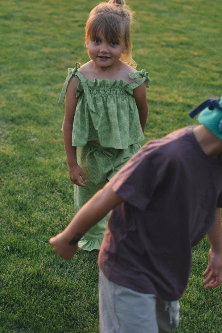 children's vichy frilled top - matcha green