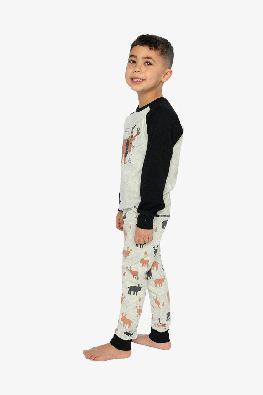 Organic Cotton Two Piece Pajama Set Beige Elk Print