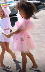 Tulle Layered Ruffle Sleeve Crew Neck Tee