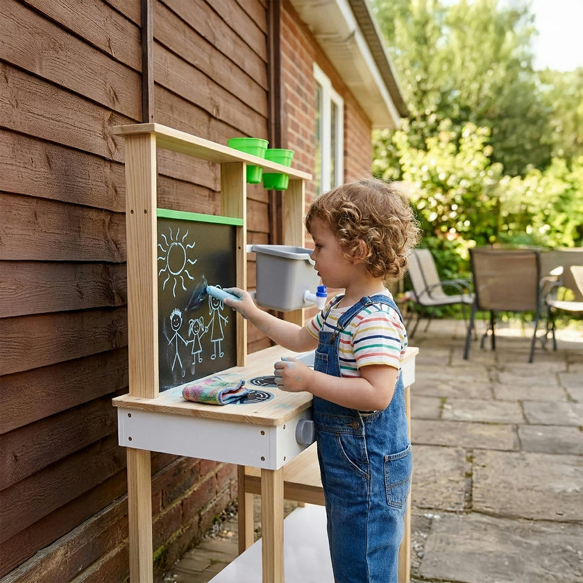 Clover Wooden Mud Kitchen with Water Station and Chalkboard