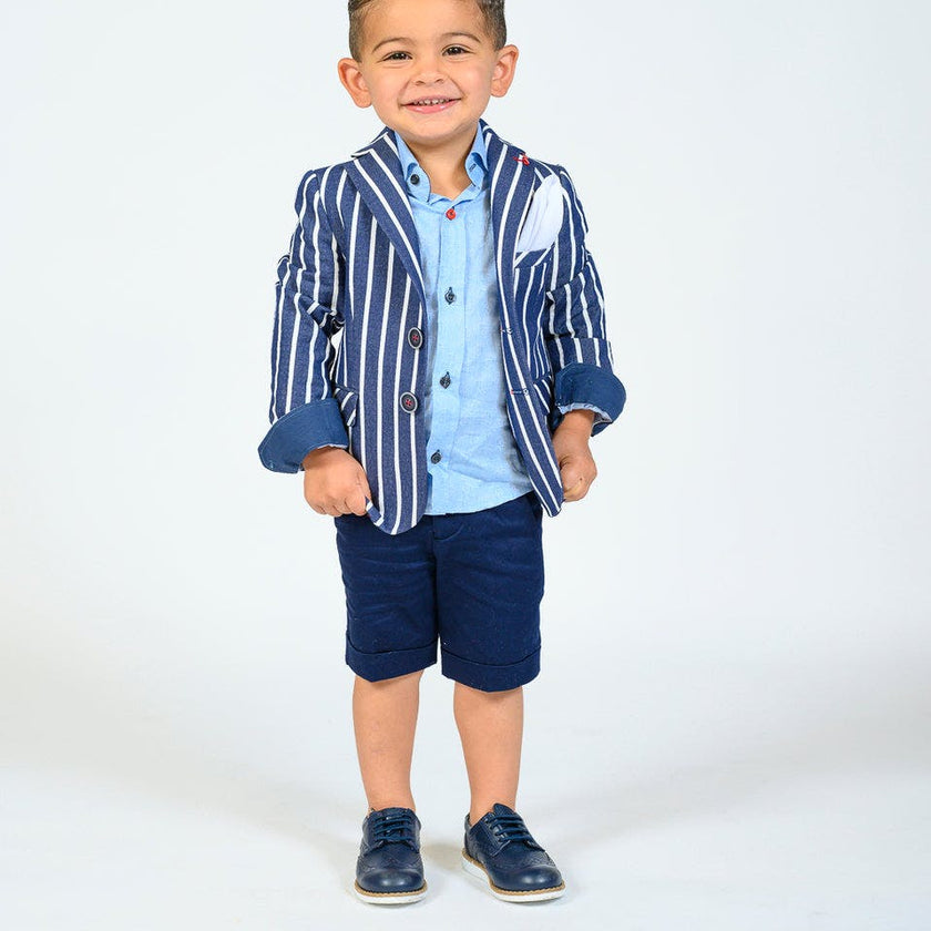 Navy Striped Embroidered Blazer