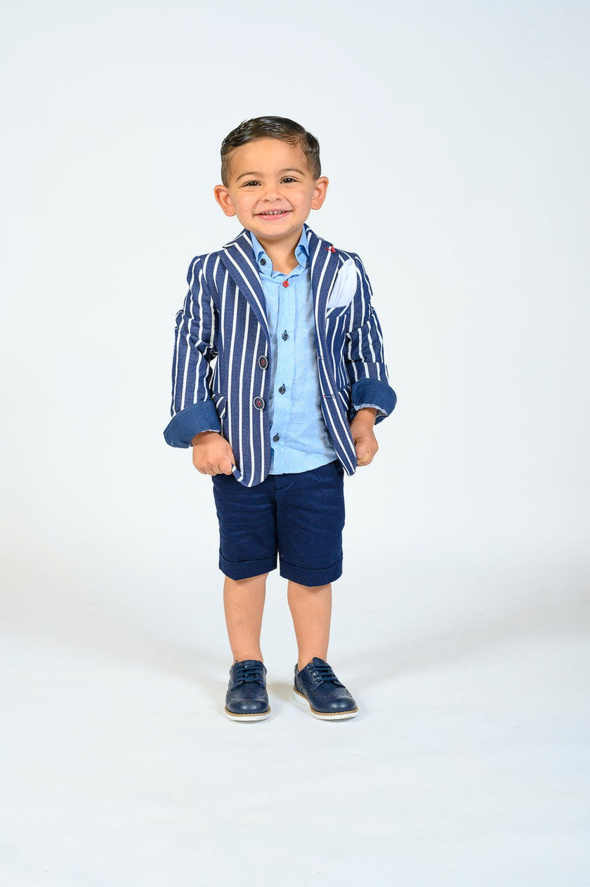Navy Striped Embroidered Blazer